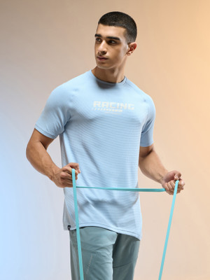 TECHNOSPORT Typography Men Round Neck Light Blue T-Shirt