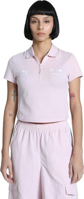 PUMA Solid Women Polo Neck Pink T-Shirt