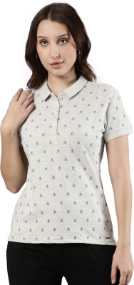 femmora Polka Print Women Polo Neck White T-Shirt