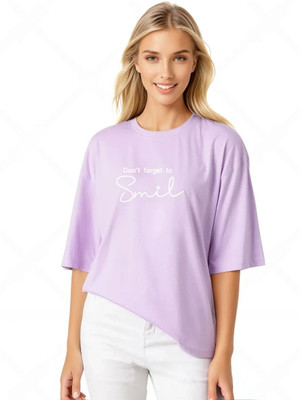 KOTTY Printed Women Round Neck Purple T-Shirt