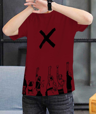 Doomee Printed Men Round Neck Maroon T-Shirt