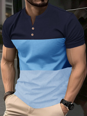 EyeBogler Colorblock Men Mandarin Collar Multicolor T-Shirt