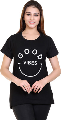 RG BY SS CLOTHING Typography Women Round Neck Black T-Shirt