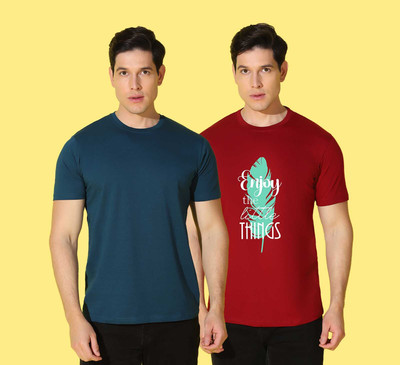 WOOSTRO Printed Men Round Neck Blue, Red T-Shirt