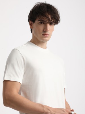 THE BEAR HOUSE Solid Men Round Neck White T-Shirt