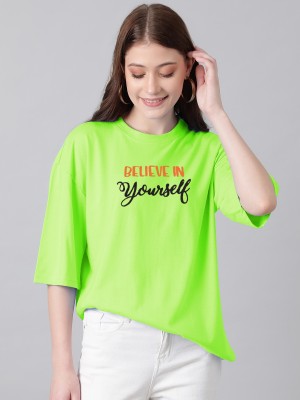 KOTTY Printed Women Round Neck Light Green T-Shirt