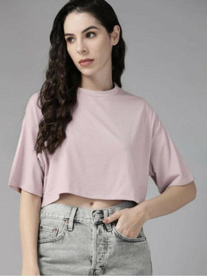 CULISH Solid Women Round Neck Purple T-Shirt