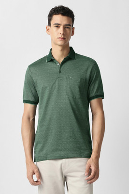 VAN HEUSEN Self Design, Printed Men Polo Neck Dark Green T-Shirt