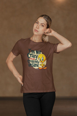 Stylewill Graphic Print Women Round Neck Brown T-Shirt