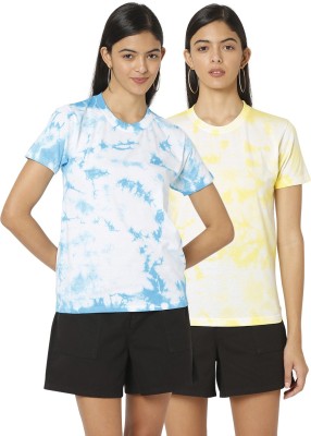 Smarty Pants Tie & Dye Women Crew Neck Blue, Yellow T-Shirt