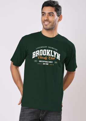 London Hills Graphic Print Men Round Neck Dark Green T-Shirt