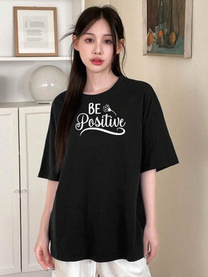 HouseOfCommon Printed Women Round Neck Black T-Shirt