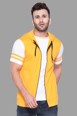 Trendfull Colorblock Men Hooded Neck Yellow T-Shirt