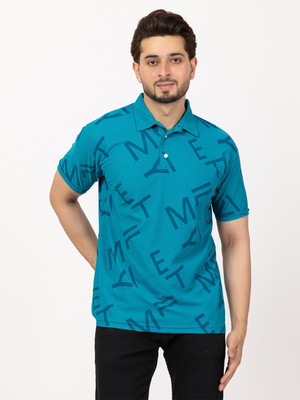 HANABY Printed Men Polo Neck Blue T-Shirt