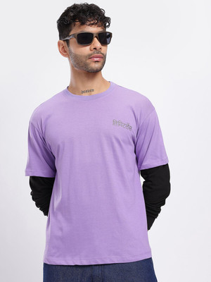 Glitchez Printed Men Round Neck Purple T-Shirt