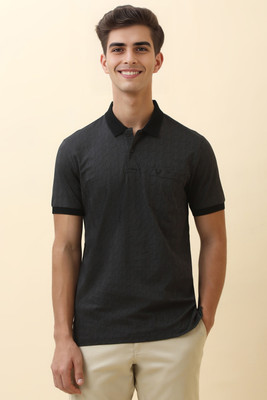 Allen Solly Printed Men Polo Neck Grey T-Shirt