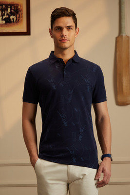 PETER ENGLAND Printed Men Polo Neck Dark Blue T-Shirt