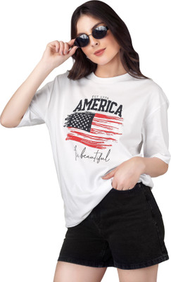 PUBCLUB Printed Women Round Neck White T-Shirt