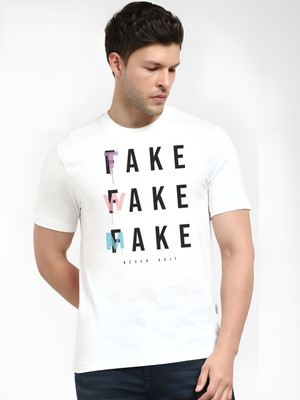 HouseOfCommon Printed Men Round Neck White T-Shirt