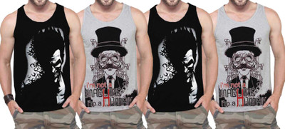 TRIPR Printed Men Scoop Neck Black, Grey T-Shirt