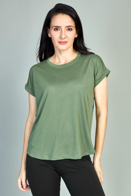 Fizzique Self Design Women Round Neck Green T-Shirt