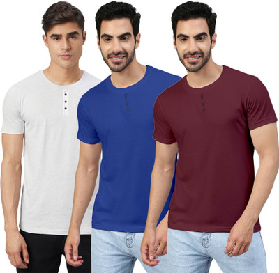FTX Solid Men Round Neck White, Blue, Maroon T-Shirt