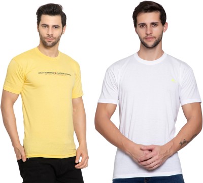 Zeffit Solid Men Round Neck Yellow, White T-Shirt