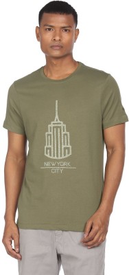 Arrow Newyork Printed, Typography Men Round Neck Brown T-Shirt