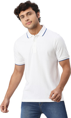 playR Solid Men Polo Neck White T-Shirt
