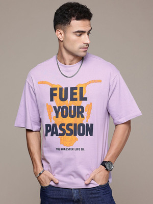 Roadster Printed Men Round Neck Purple T-Shirt