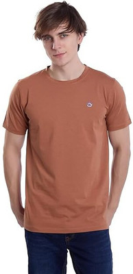 24esque Solid Men Round Neck Brown T-Shirt