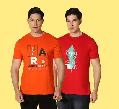 WOOSTRO Printed Men Round Neck Multicolor T-Shirt