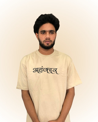 classic vastra Solid, Typography Men Round Neck Beige T-Shirt