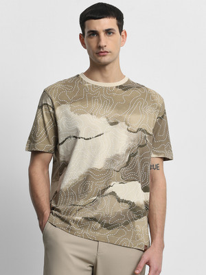 MUFTI Printed Men Round Neck Beige T-Shirt