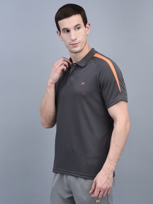 Force NXT Solid Men Polo Neck Grey, Blue T-Shirt