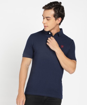 PROVOGUE Solid Men Polo Neck Navy Blue T-Shirt