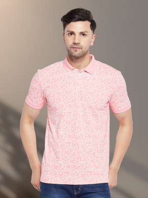 Wild West Printed Men Polo Neck Pink T-Shirt