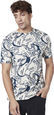 7 Alt by Pantaloons Printed Men Round Neck Blue T-Shirt