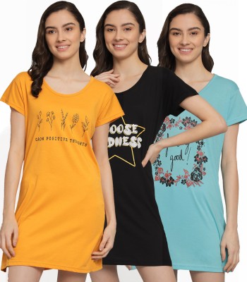 Fit N Fame Printed Women Round Neck Yellow, Black, Light Blue T-Shirt