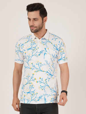DAVNO Printed Men Polo Neck White T-Shirt