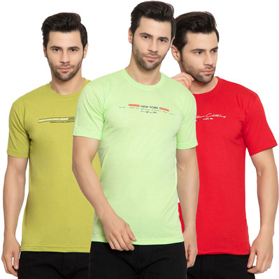 Zeffit Printed Men Round Neck Red, Light Green, Dark Green T-Shirt