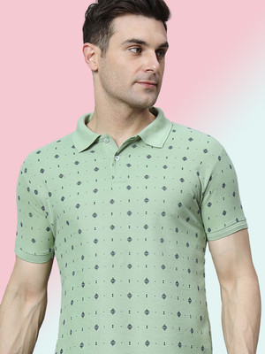 SINDHIGARMENT Printed Men Polo Neck Light Green T-Shirt