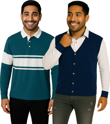 AnkuFashion Colorblock Men Polo Neck Multicolor T-Shirt