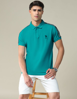 U.S. POLO ASSN. Solid Men Polo Neck Blue T-Shirt