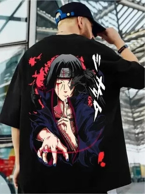 Pex Styles Printed Men Round Neck Black T-Shirt