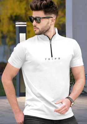 TRIPR Solid Men Mandarin Collar White T-Shirt