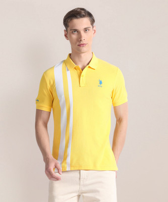 U.S. POLO ASSN. Striped Men Polo Neck Yellow T-Shirt