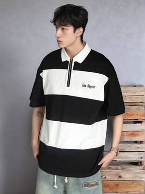 Jump Cuts Printed Men Polo Neck Black T-Shirt