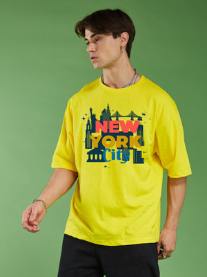 METRONAUT Self Design Men Round Neck Yellow T-Shirt
