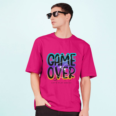 Nusyl Printed, Typography Men Round Neck Pink T-Shirt